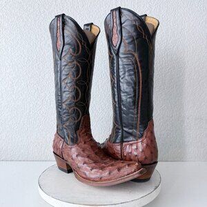 NEW Rod Patrick Womens Cowboy Boots 9.5C Brown Full Quill Ostrich Cowgirl Tall